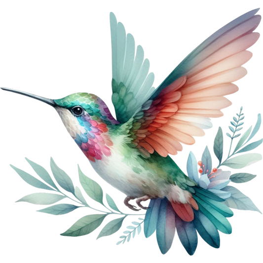 Watercolor Hummingbird Floral Fabric Panel 25