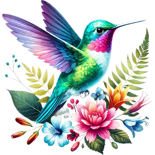 Watercolor Hummingbird Floral Fabric Panel 39