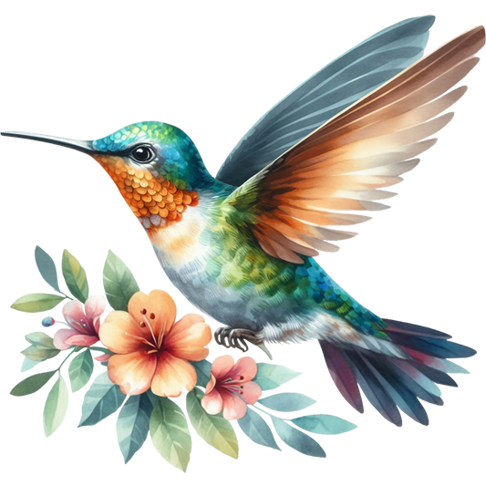 Watercolor Hummingbird Floral Fabric Panel 7