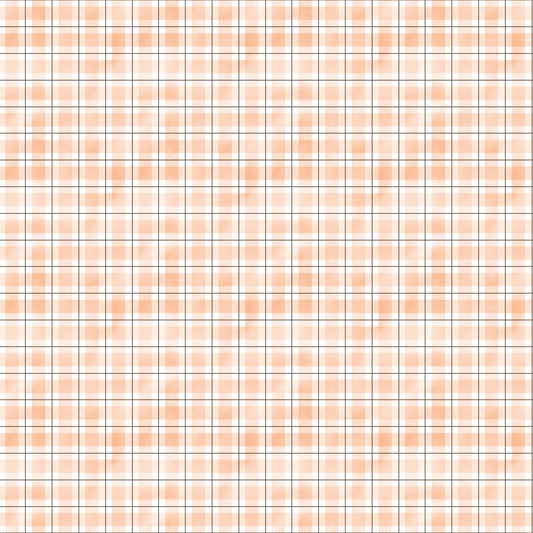 A pattern of orange and white plaid with thin black lines forming a grid.