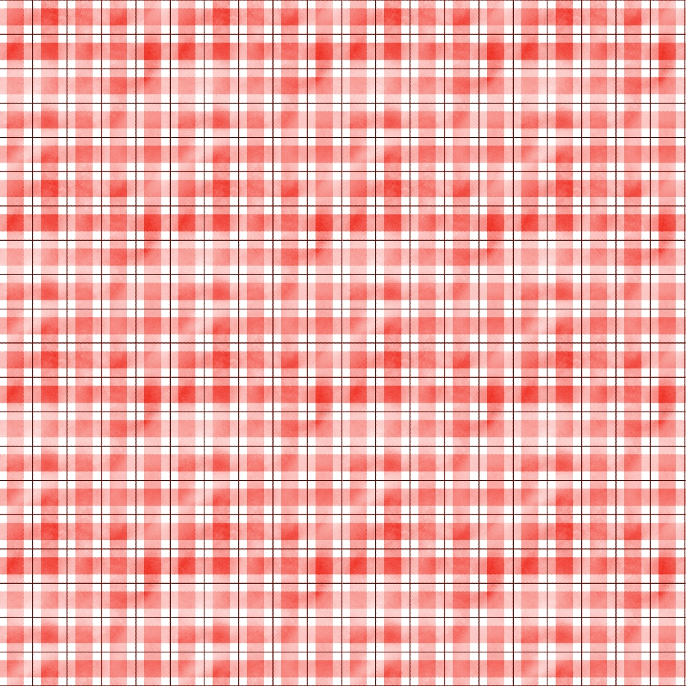 A red and white plaid pattern with intersecting horizontal and vertical lines forming squares.