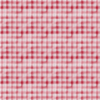 Red and white checkered plaid pattern with thin black lines on a flat surface.