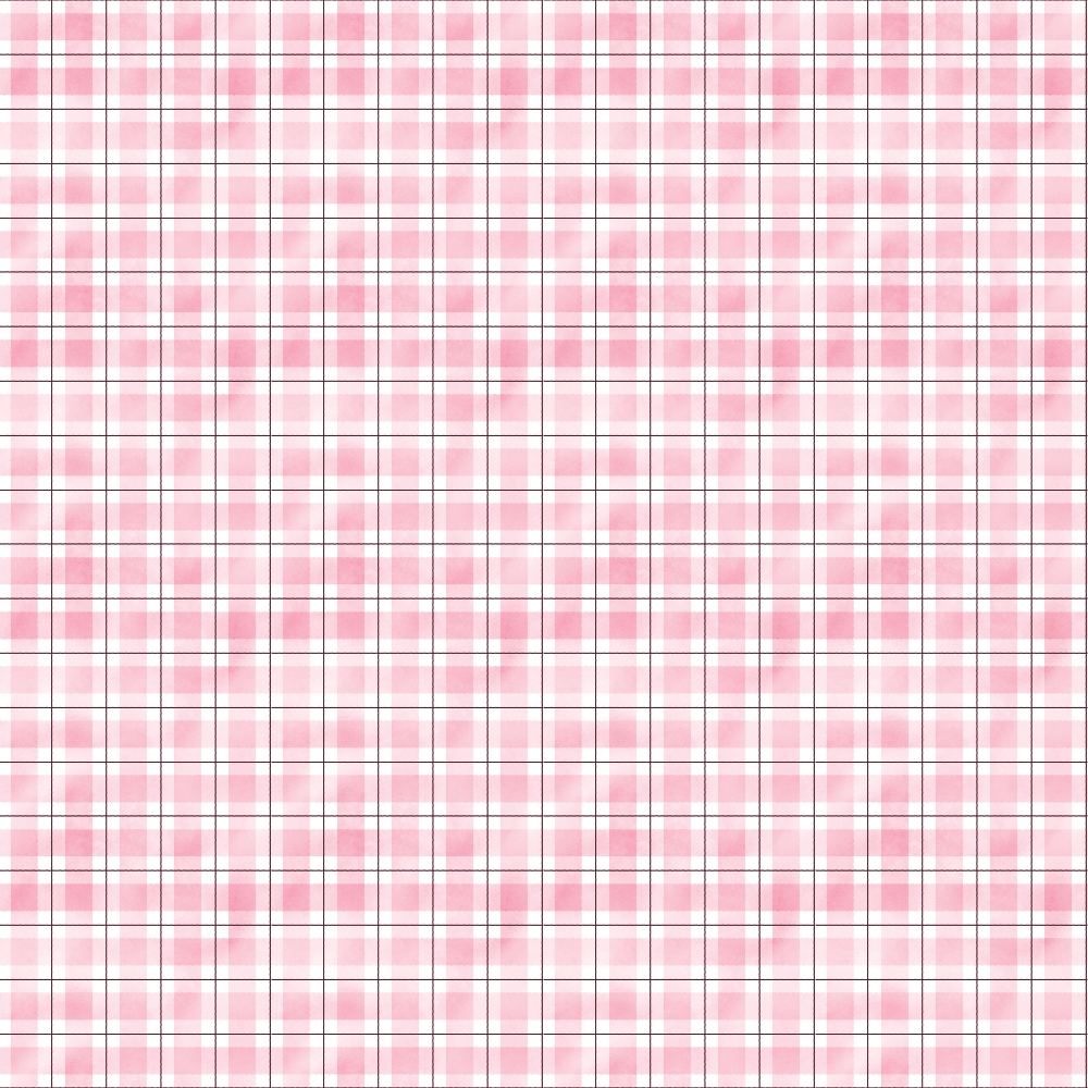 A pink and white plaid pattern with thin red and blue lines arranged in a grid.