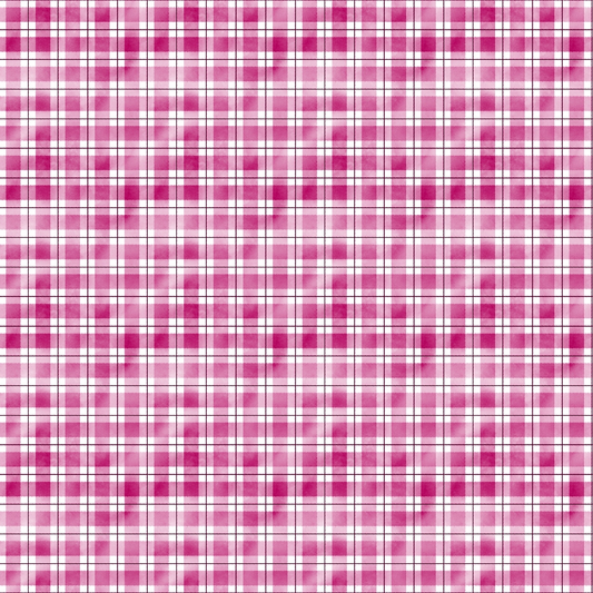 Red and white plaid pattern with intersecting horizontal and vertical lines forming squares.