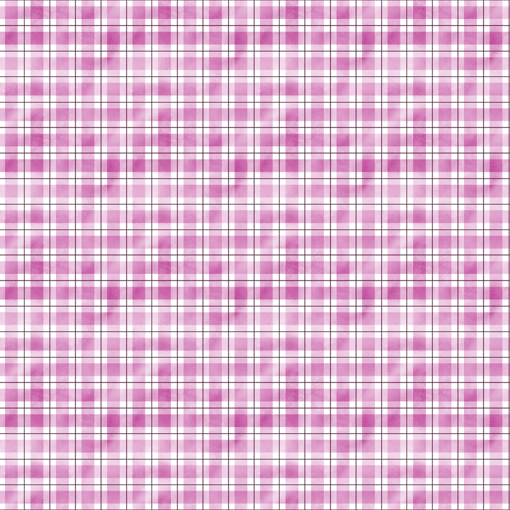 A pattern of pink, white, and purple plaid with intersecting horizontal and vertical lines forming squares.