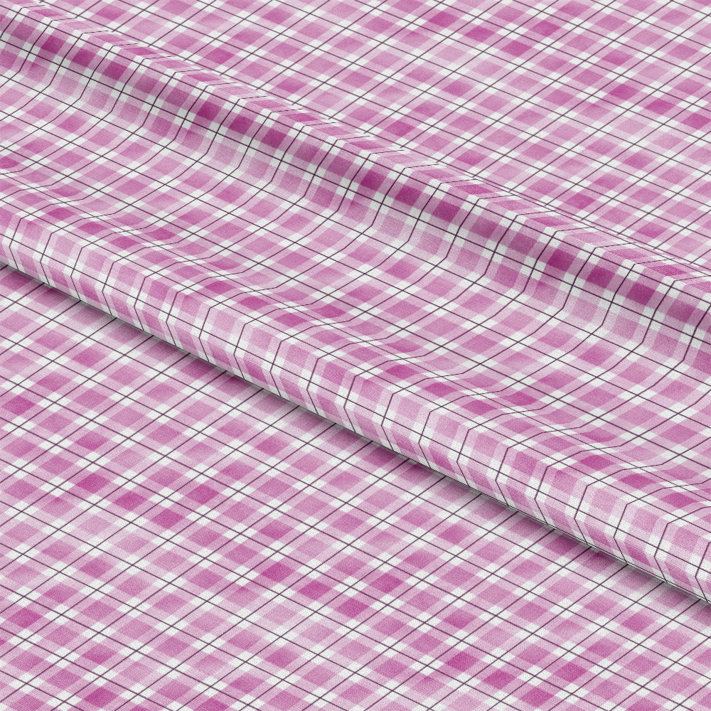 A folded piece of pink and white plaid fabric.