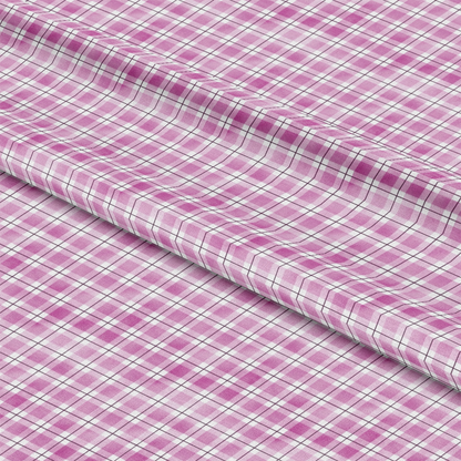 A folded piece of pink and white plaid fabric.