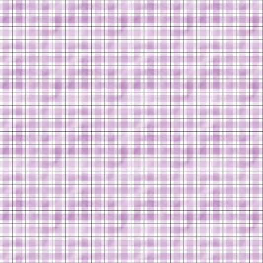 A pattern featuring purple, white, and light gray plaid with intersecting thin lines, creating a checkered design.