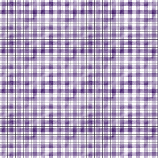 A seamless purple plaid pattern with intersecting horizontal and vertical lines, forming squares and rectangles in varying shades.