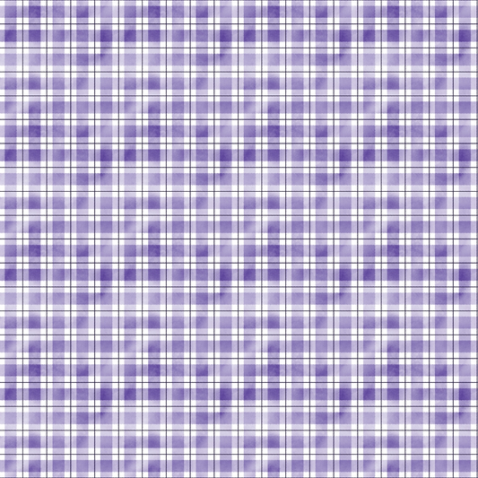 A purple and white plaid pattern with evenly spaced horizontal and vertical lines.