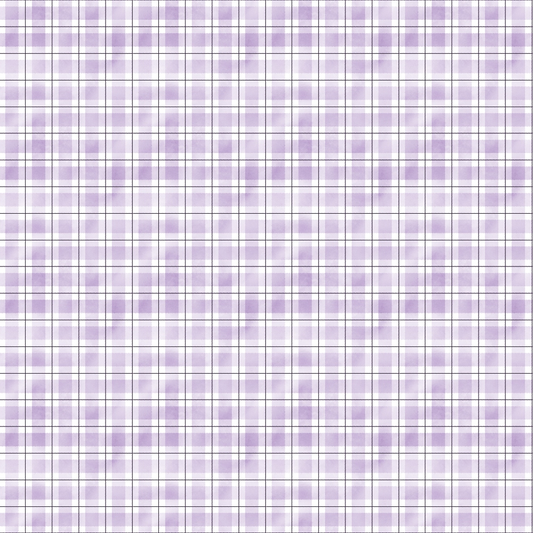 A seamless light purple and white plaid pattern with evenly spaced vertical and horizontal lines.