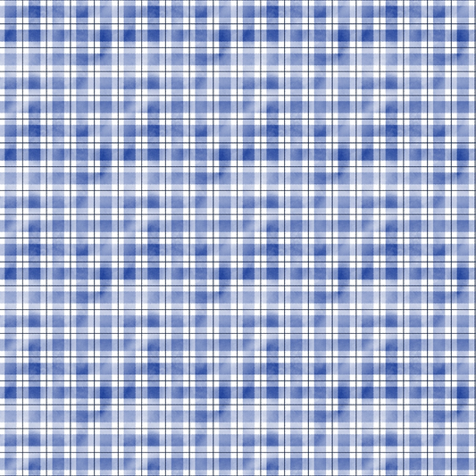 Blue and white plaid pattern with intersecting lines forming squares and rectangles.