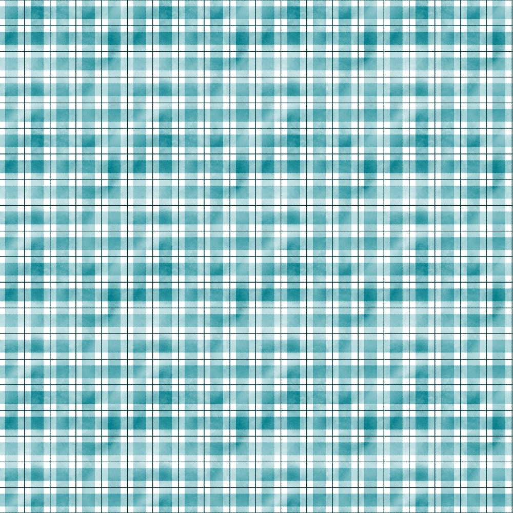 A teal and white plaid pattern featuring intersecting horizontal and vertical lines, creating a checkered design.