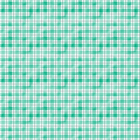 A green and white plaid pattern with intersecting horizontal and vertical lines.