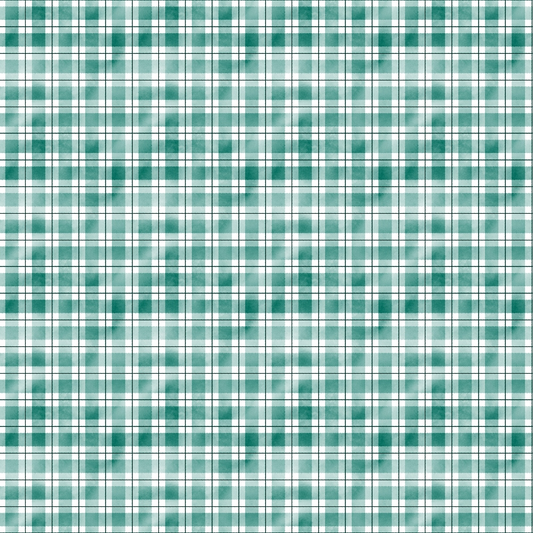 A green and white plaid pattern with evenly spaced lines and squares.