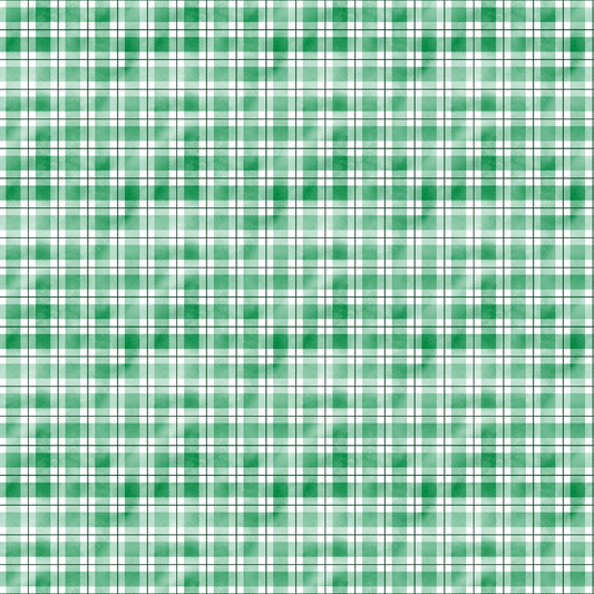 Green and white plaid pattern with thin black lines, forming a classic checkered design.