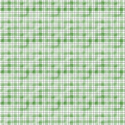 Green and white plaid pattern with thin intersecting lines on a seamless grid background.