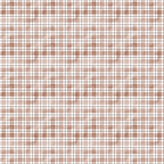 A seamless brown and white plaid pattern with evenly spaced horizontal and vertical lines.