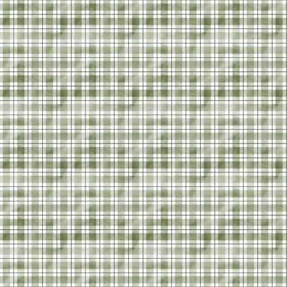 A seamless green and white plaid pattern with evenly spaced horizontal and vertical lines forming square shapes.