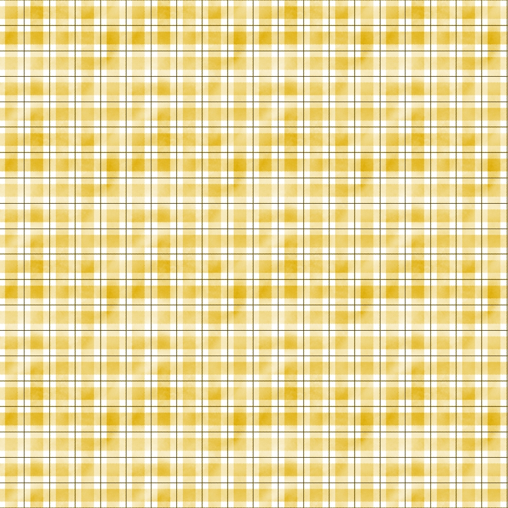 A yellow, white, and gray plaid pattern with evenly spaced horizontal and vertical lines forming a grid.