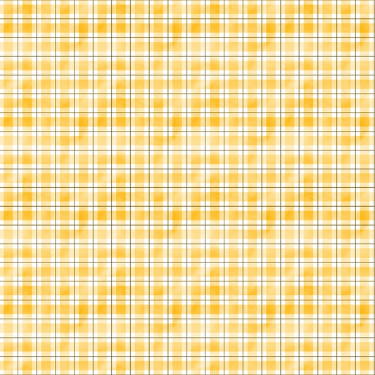 A yellow and white gingham plaid pattern with evenly spaced intersecting lines.