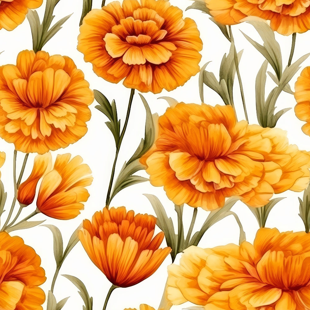 Watercolor Marigold Flower Pattern 10 Quilting Cotton Fabric