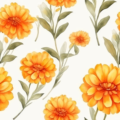 Watercolor Marigold Flower Pattern 12 Quilting Cotton Fabric