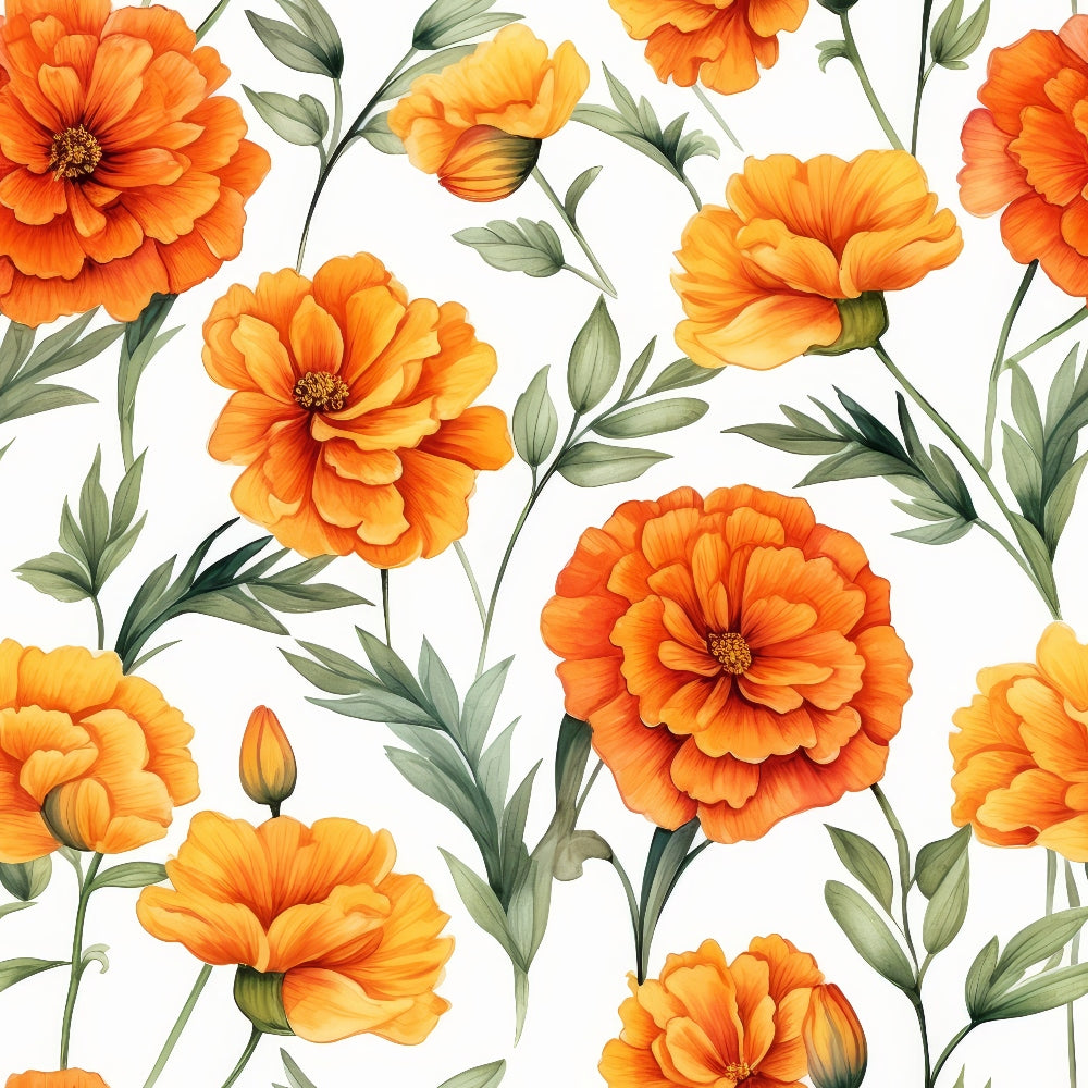 Watercolor Marigold Flower Pattern 2 Quilting Cotton Fabric