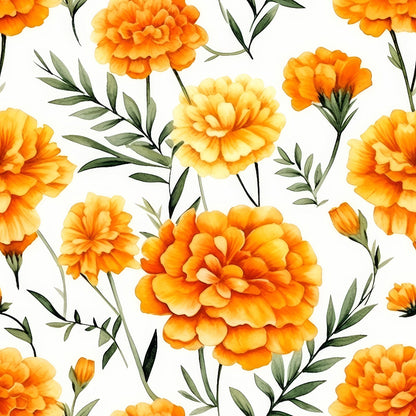 Watercolor Marigold Flower Pattern 3 Quilting Cotton Fabric