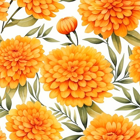 Watercolor Marigold Flower Pattern 5 Quilting Cotton Fabric