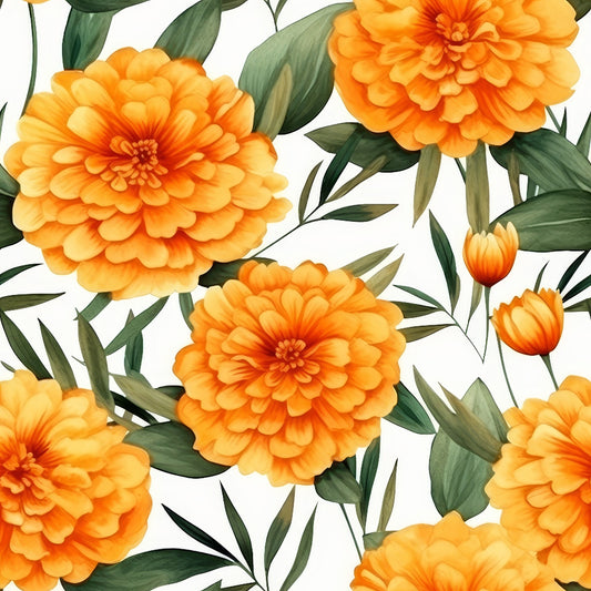 Watercolor Marigold Flower Pattern 6 Quilting Cotton Fabric