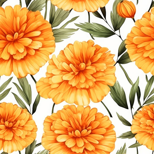 Watercolor Marigold Flower Pattern 7 Quilting Cotton Fabric