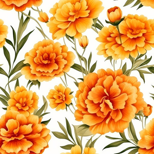 Watercolor Marigold Flower Pattern 8 Quilting Cotton Fabric