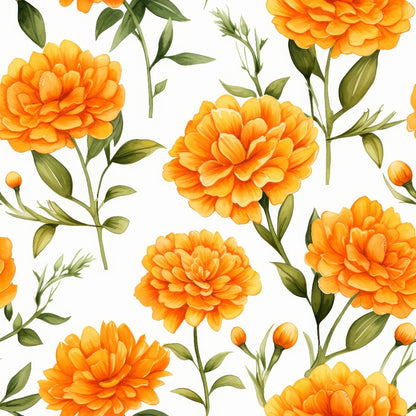 Watercolor Marigold Flower Pattern 9 Quilting Cotton Fabric