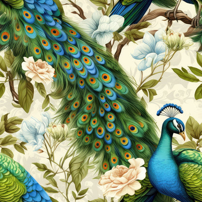 Watercolor Peacocks Pattern 10 Quilting Cotton Fabric