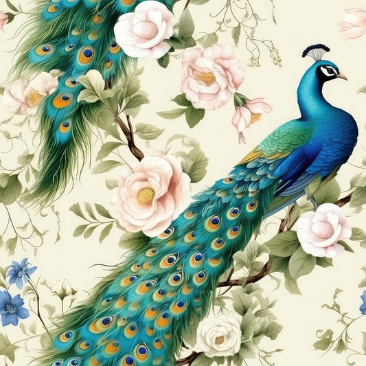 Watercolor Peacocks Pattern 11 Quilting Cotton Fabric