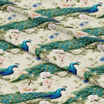 Watercolor Peacocks Pattern 11 Quilting Cotton Fabric