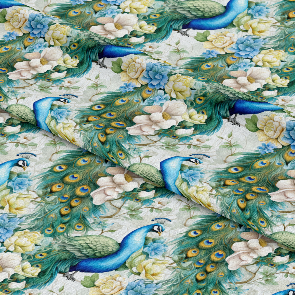 Watercolor Peacocks Pattern 12 Quilting Cotton Fabric