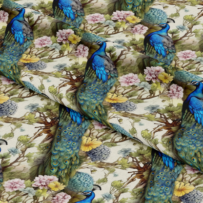 Watercolor Peacocks Pattern 4 Quilting Cotton Fabric