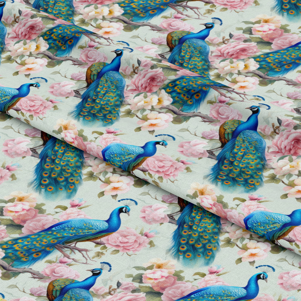 Watercolor Peacocks Pattern 7 Quilting Cotton Fabric