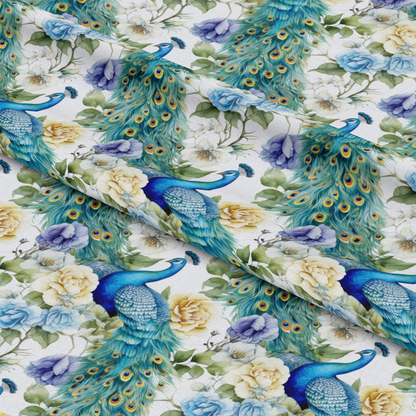 Watercolor Peacocks Pattern 9 Quilting Cotton Fabric
