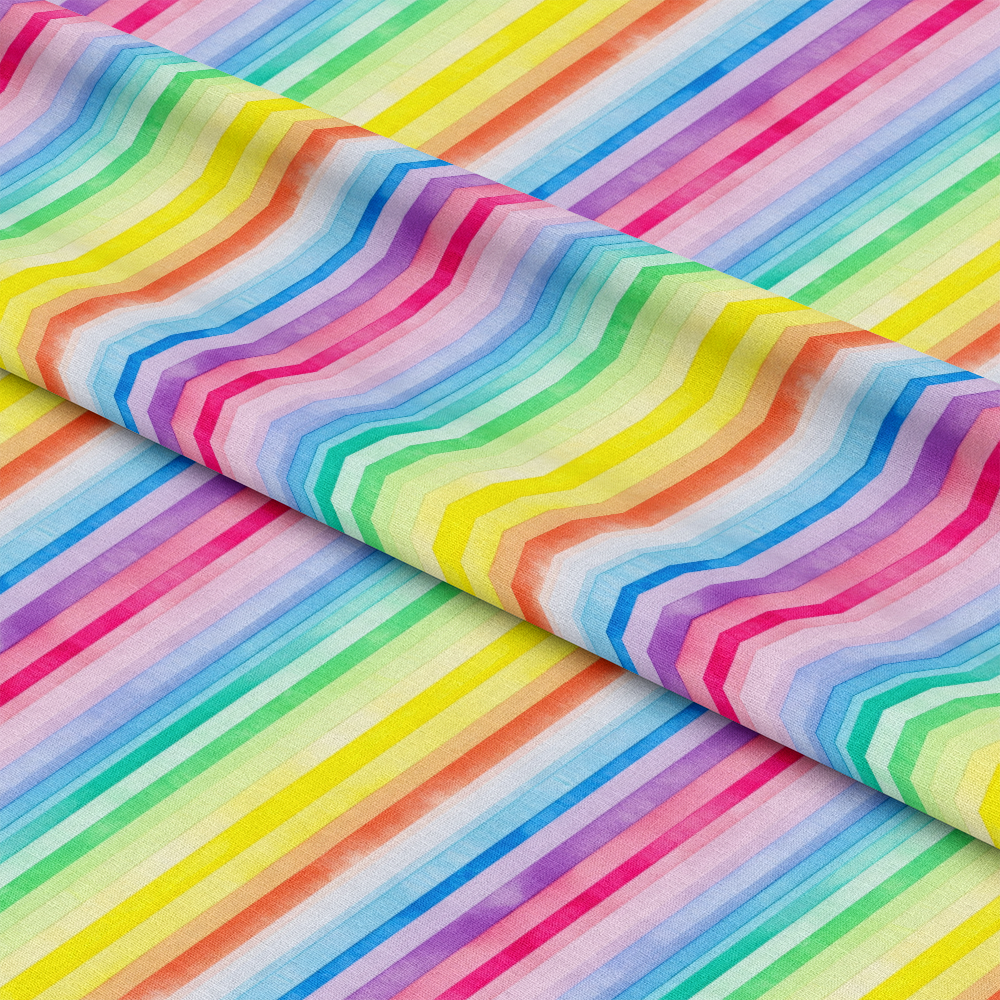 Watercolor Rainbow Stripes Pattern 10 Quilting Cotton Fabric