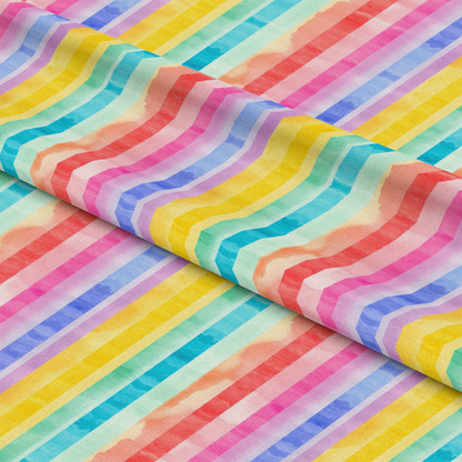Watercolor Rainbow Stripes Pattern 11 Quilting Cotton Fabric
