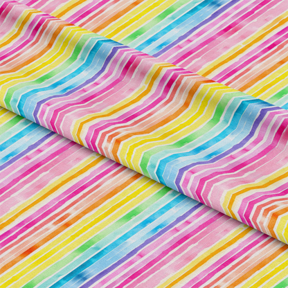 Watercolor Rainbow Stripes Pattern 7 Quilting Cotton Fabric
