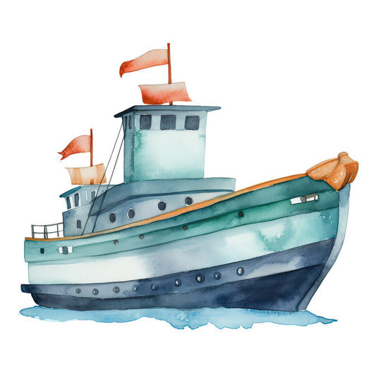 Watercolor Ship Fabric Panel