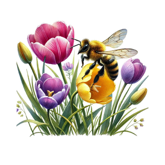 Watercolor Spring Bees Fabric Panel 6