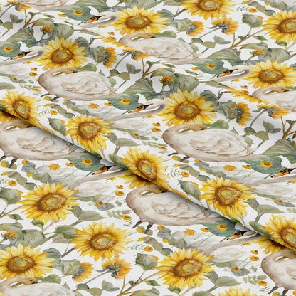 Watercolor Swan Sunflowers Pattern 3 Quilting Cotton Fabric