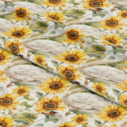 Watercolor Swan Sunflowers Pattern 4 Quilting Cotton Fabric