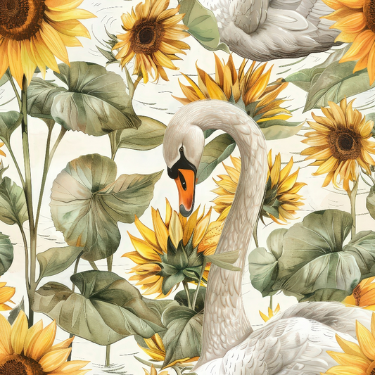 Watercolor Swan Sunflowers Pattern 7 Quilting Cotton Fabric