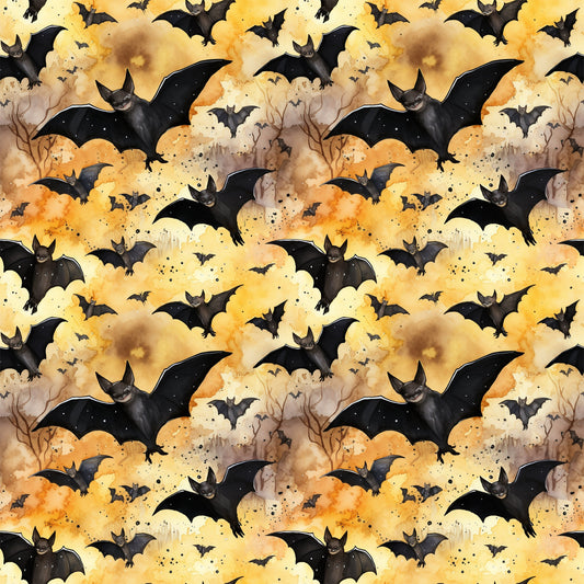 Watercolor Halloween Bats Pattern 12 Quilting Cotton Fabric